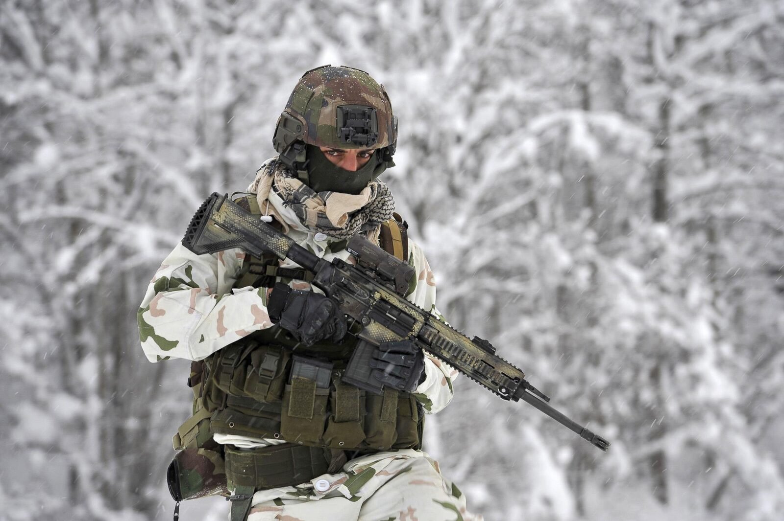 Chasseur alpin du 13e bataillon de chasseurs alpins en tenue d'hiver