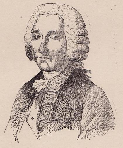 Portrait esquissé de Pierre-Joseph de Bourcet, officier français du 18e siècle, auteur des Principes de la guerre de montagnes