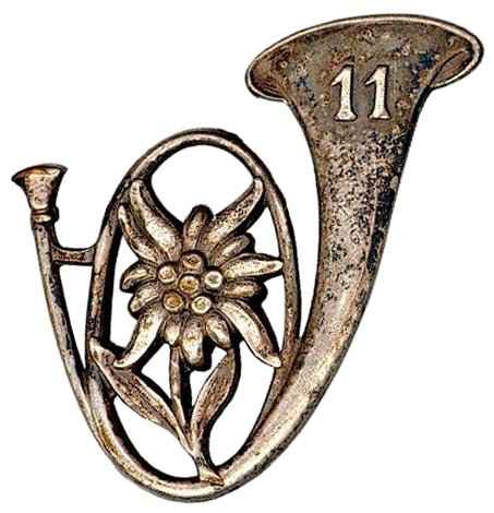 Insigne métallique du 11e bataillon de chasseurs alpins, cor de chasse et édelweiss